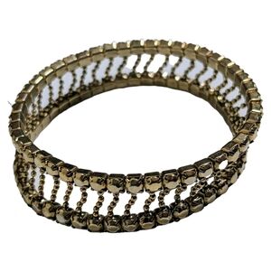 Vintage Double Strand Stretchy Gold Tone Metal Bracelet Ladder Design